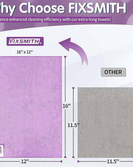 FIXSMITH Purple Microfiber Cleaning Cloth -Pack of 8, Highly Absorbent Cleaning Rags, 16"X12" All Purpose Cleaning Towels for Housekeeping, Kitchen, Car, Lint Free and Reusable Microfiber Towels