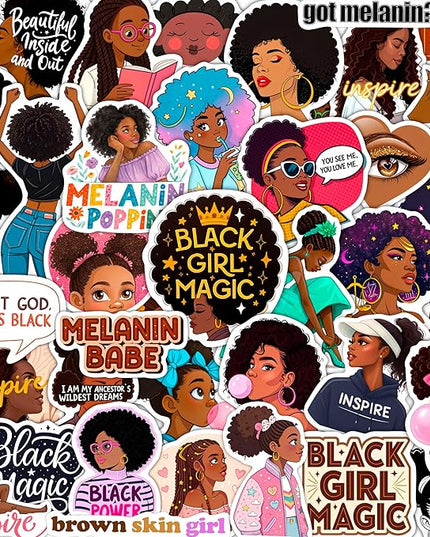 100Pcs Black Girl Stickers for Planner, for Water Bottle, for Adults - Black Girl Gifts for Women, Favors & Decorations - African American Stickers and Decals - Gifts for Women & Men