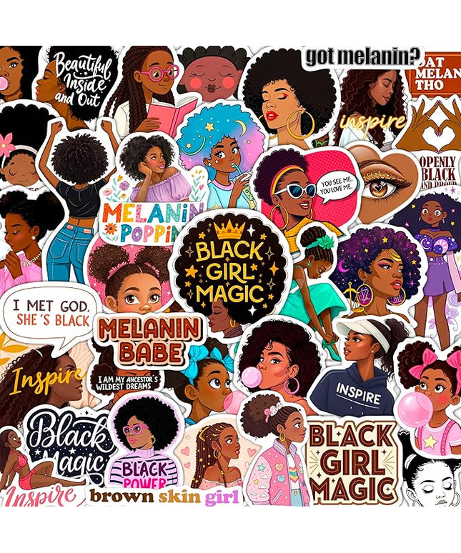 100Pcs Black Girl Stickers for Planner, for Water Bottle, for Adults - Black Girl Gifts for Women, Favors & Decorations - African American Stickers and Decals - Gifts for Women & Men