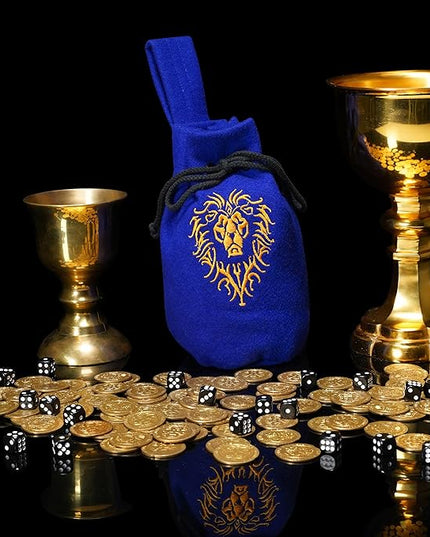 Mythrojan Medieval Viking Woolen Belt Pouch Drawstring Coin Purse with Celtic Embroidery, Ideal for Ren Faire, LARP, Cosplay, Viking Events - Royal Blue