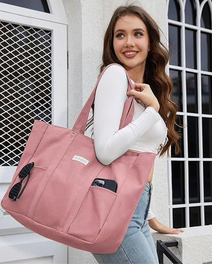 HOMESPON Large Canvas Tote Bag for Women Everything Bag with Pockets and Laptop Sleeve