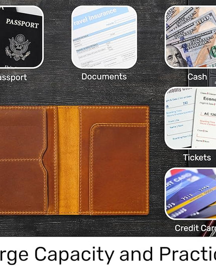 HIFA Leather Passport Holder, Handmade Passport Cover with Card and Ticket Slot - Genuine Leather, Elegant Design, Easy Access - Passport Case, Passport Wallet, Passport Holder