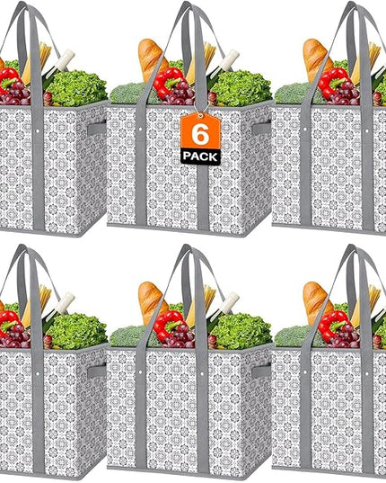 WISELIFE Reusable Grocery Bags [6 Pack],Large Grocery Tote Bag Water Resistant Shopping Bags Foldable Grocery Bag for Clothes,Shoes and Picnic