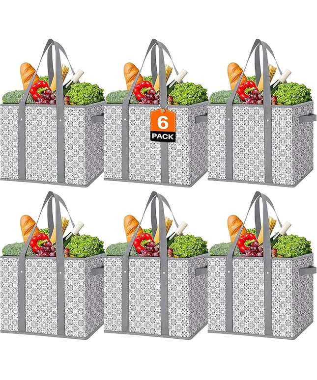 WISELIFE Reusable Grocery Bags [6 Pack],Large Grocery Tote Bag Water Resistant Shopping Bags Foldable Grocery Bag for Clothes,Shoes and Picnic