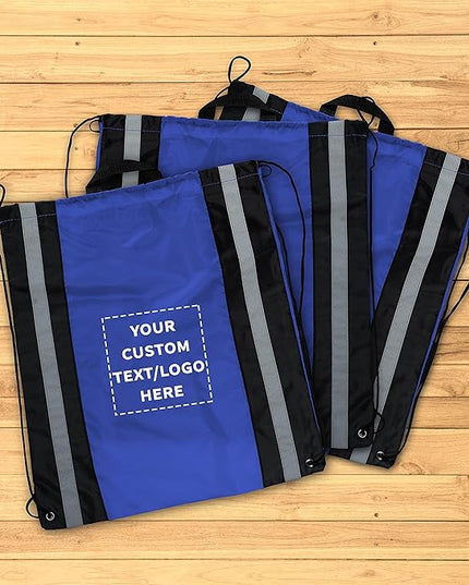 DISCOUNT PROMOS Custom Classic Polyester Drawstring Backpack Set of 10/50/100, Personalized Bulk Pack - Great for Travelling, Gym and for Everyday Use - Blue
