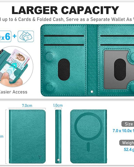 TUCCH for Magsafe Card Holder with Clear ID Window, Fit 6 Cards, RFID Blocking PU Leather Men Women Magnetic Phone Wallet for iPhone 17/16/15/14/13/12/Plus/Air/Pro/Pro Max Series, Cyan