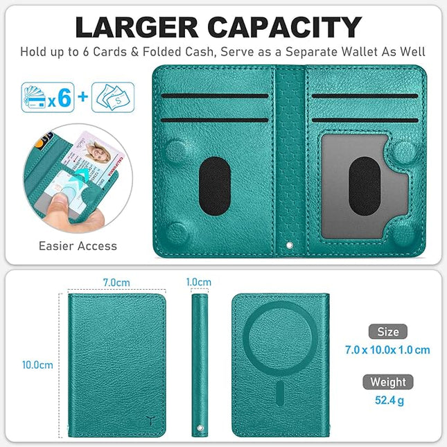 TUCCH for Magsafe Card Holder with Clear ID Window, Fit 6 Cards, RFID Blocking PU Leather Men Women Magnetic Phone Wallet for iPhone 17/16/15/14/13/12/Plus/Air/Pro/Pro Max Series, Cyan