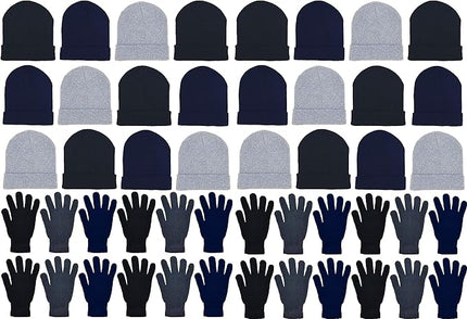 48x Winter Beanies & Gloves Combo Pack, Bulk Pack for Men Women, Warm Cozy Gift