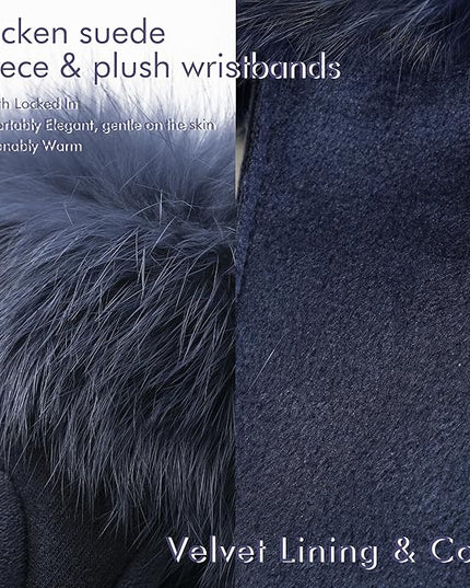 Vagasi Women Touch Screen Gloves, Fleece Lined Winter Gloves for Ladies, Thermal Suede Gloves Fur Cuff for Girls Gifts