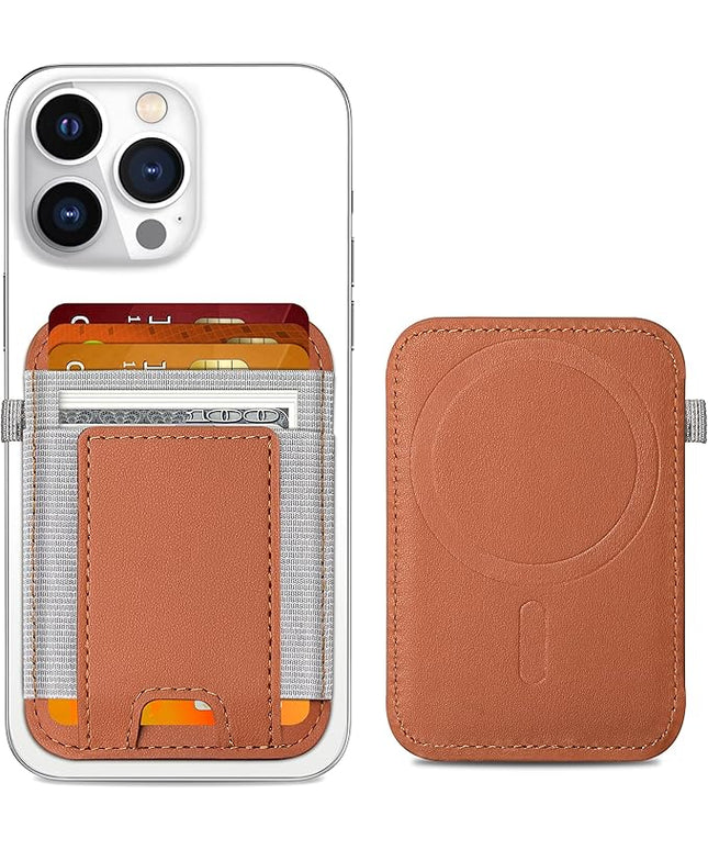 ExtreLife For Magsafe Wallet, Stronger Magnetic Wallet for iPhone 17/16/15/14/13/12 Series, Magnetic Card Holder with 2 Card Slots, Vegan Leather, Max 7 Cards, Slim, Brown