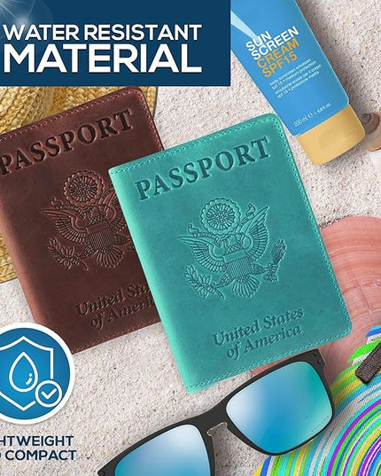 Ciana Passport Holder for Travel – PU Leather Passport Cover and Card Holder for Men & Women – Slim Passport Holder with Card Protector Slot, Travel Must Haves (Brown and Turquoise)