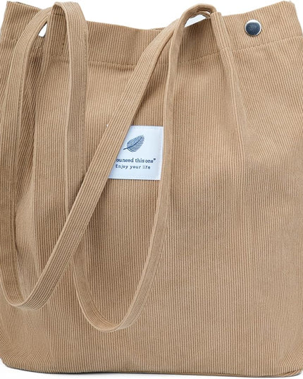 Corduroy Tote Bag Cute Tote Bags for Women Shoulder Bag with Inner Pocket for Work Beach Travel and Shopping Grocery