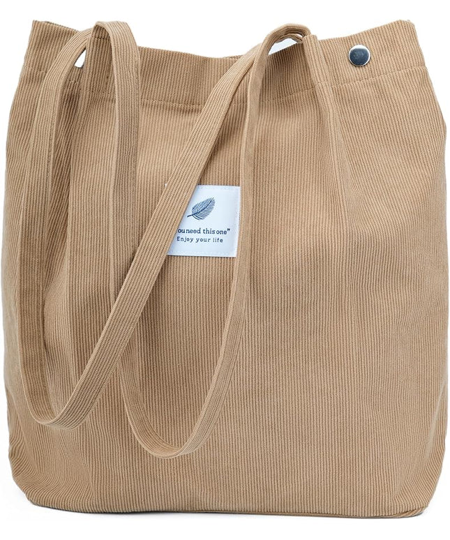 Corduroy Tote Bag Cute Tote Bags for Women Shoulder Bag with Inner Pocket for Work Beach Travel and Shopping Grocery