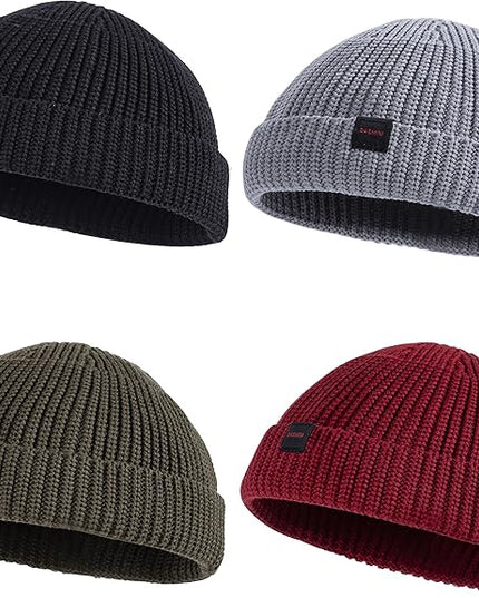 2 Pack Fisherman Beanie Hats for Men Women,Knit Trawler Skull Cap,Watch Cap,Spring Fall Winter Warm Short Hats
