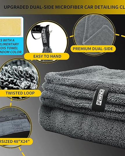 2 Pack Car Drying Towels (48”x24”),Extra Large Double-Twist Pile Drying Towels Car Detailing for Car Care Wash,Car Super Cleaning Supplies Accessories kit,Ultra Absorbency