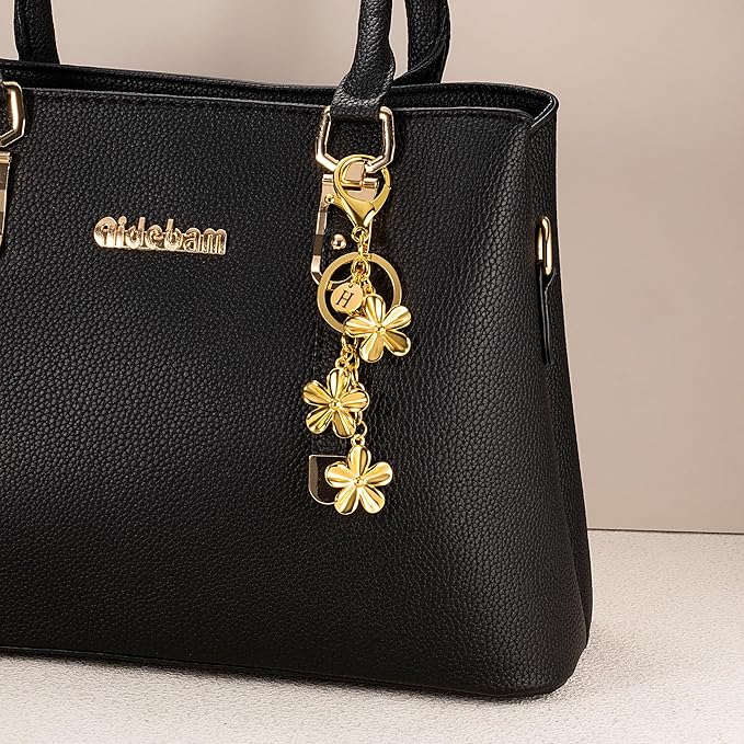 XGALBLA Gold/Silver Initial Keychain Flower Charms for Key Cute Letter Keyring for Purse Handbag Backpack