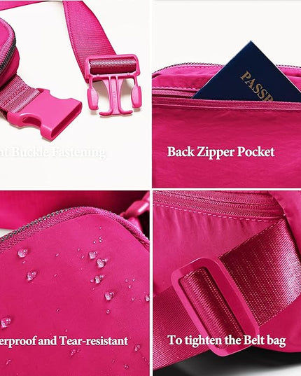 YOSHUYUKI Fanny Pack Cross Body Small Crossbody Bags for Women Men Trendy Nylon Waterproof Mini Purse Travel Running Belt Bag Lulu Dupes Bum Hip Chest Waist Pack Side Bag Must Have Hot Pink