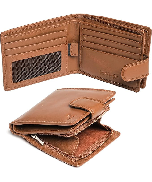Lavalen Soft Leather Wallet for Men - Mens Wallet Bifold with Zipper Coin Pocket - Holds Bills, Credit Cards, Coins - Carteras para Hombres Piel - Billeteras de Hombres Cuero Original - RFID Blocking.