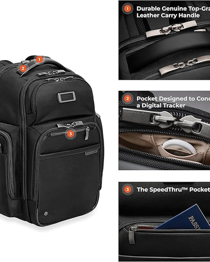 Briggs & Riley Medium Cargo Backpack for Women & Men - Laptop Backpack, For Work & Travel, Lightweight & Durable, Padded Straps, Fits up to 15" Laptop - @work Collection, Black