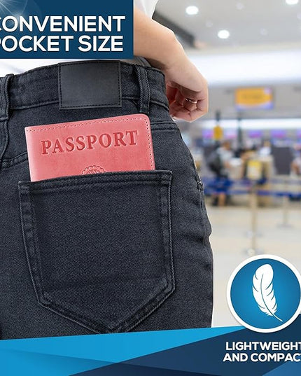 Ciana Passport Holder for Travel – PU Leather Passport Cover and Card Holder for Men & Women – Slim Passport Holder with Card Protector Slot, Travel Must Haves (Pink)