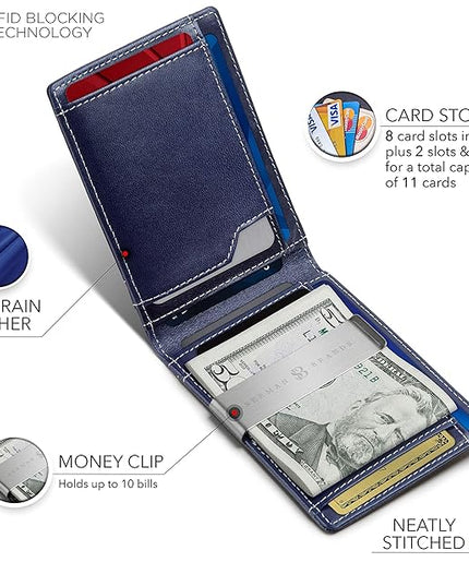 SERMAN BRANDS Money Clip Wallet - Mens Wallets slim Front Pocket RFID Blocking Card Holder Minimalist Mini Bifold