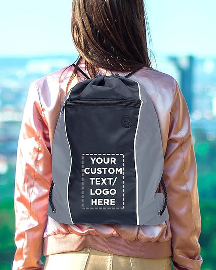 DISCOUNT PROMOS Two-Tone Drawstring Backpack Non-Woven - 10 pack - Customizable Text, Logo - Durable Sports Backpacks - Ideal for Work, Sports, Travel, Gym & More - Grey