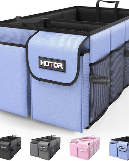 HOTOR Large-Capacity Trunk Organizer - Foldable for SUVs & Sedans, Sturdy Organization for Car Accessories, Tools, Sundries, Blue, 2 Compartments, US11032 | Foldable, Sturdy Organization, for Car Accessories, Tools, Sundries, US11032