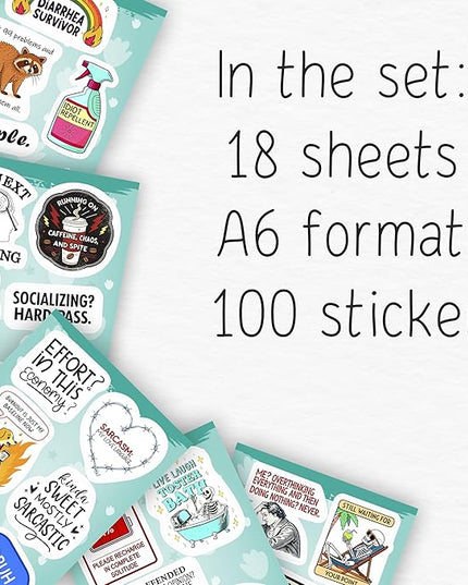 100Pcs Sarcastic Stickers for Adults - Funny Inappropriate Snarky Stickers, Sassy Unhinged Mean Silly Decals for Water Botttle, Laptop - Gag Gifts for Women & Men