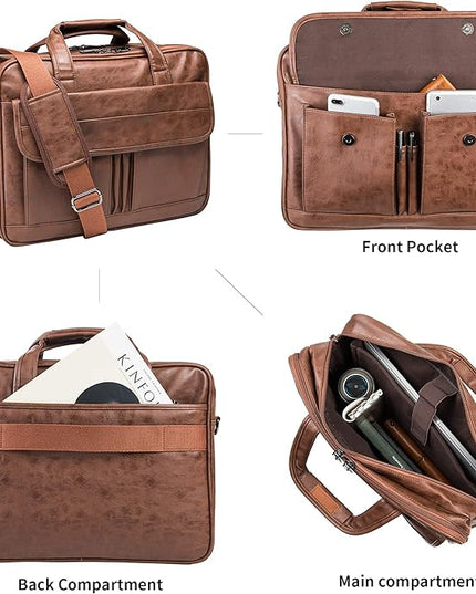 seyfocnia Men's Business Travel Briefcase Leather Handmade Messenger Bags Laptop Bag
