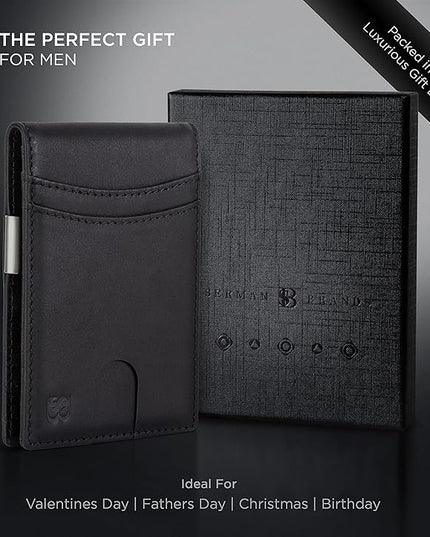 SERMAN BRANDS Mens Money Clip Wallet. RFID Blocking Slim Front Pocket Wallets for Men, Full Grain Leather RFID Minimalist Card Holder | RFID Blocking, Slim, Front Pocket, RFID, Minimalist, Card Holder