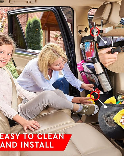 Helteko Backseat Car Organizer, Kick Mats Back Seat Protector with Touch Screen Tablet Holder, Back Seat Organizer for Kids, Travel Accessories with 9 Storage Pockets 2 Pack, Black