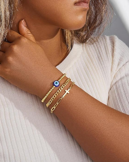 Gold Bracelets Set for Women Stack, Dainty Thick Bracelets Stack for Women Trendy, Simple Thin Gold Plated Cuff Stackable Bracelets With Beaded Cuban Paperclip Snake Rope Bangle Hand Chain Jewelry Gifts for Women Non Tainish