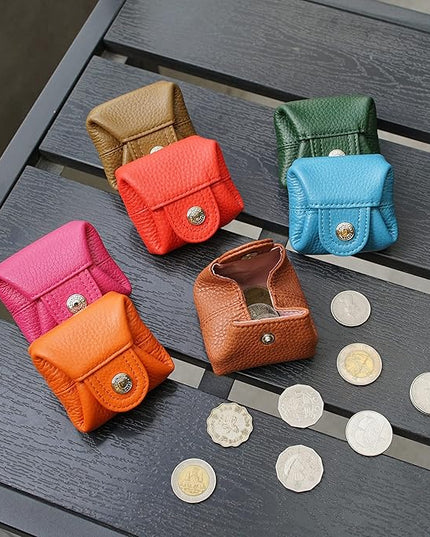 Cockatoo Genuine Leather Coin Pouch Change Holder, Mini Snap Pocket Wallet for Men Women (Red, Small)