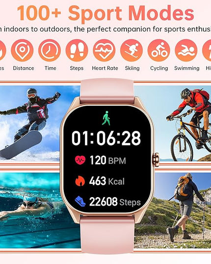 Smart Watches for Women Men , 2.0" HD Touchscreen Fitness Tracker, Bluetooth Calls/Notifications, IP68 Waterproof, 100+ Sport Modes Fitness Watch, Heart Rate Sleep Monitor Smartwatch for Android iOS