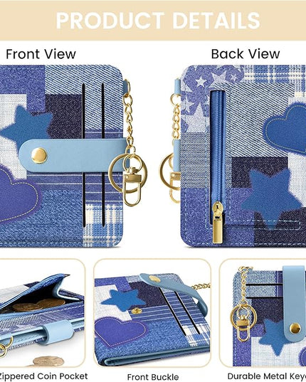 Sodsay Small Slim Wallet Women RFID Blocking, PU Leather Bifold Ladies Wallet with Zipper Coin Pocket, Thin Cute Travel Card Wallets for Girls, Blue Deep Wish