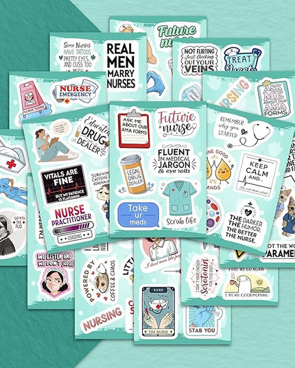 100Pcs Funny Nurse Stickers for Water Bottle, Laptop - Nurse Appreciation Gifts, RN Party Supplies - Nursing Week, Healthcare Medical Hospital Stickers