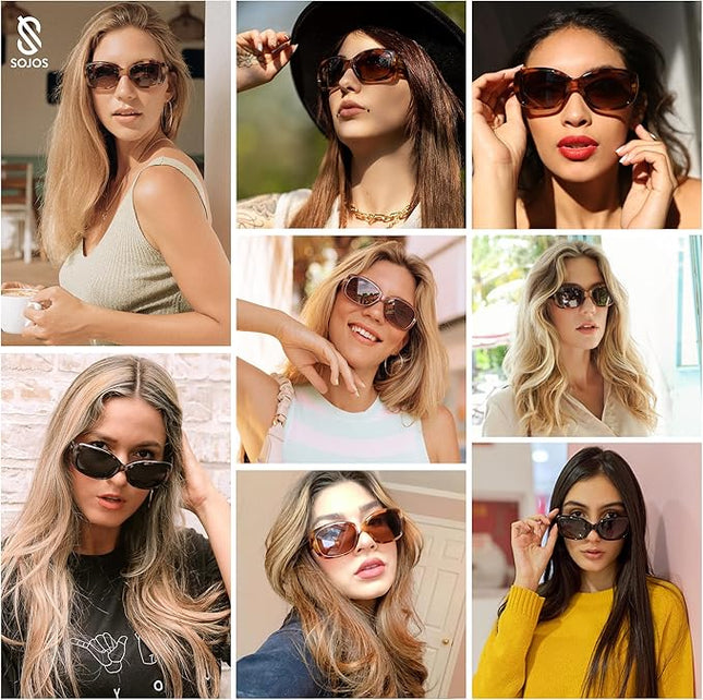 SOJOS Vintage Square Sunglasses for Women Polarized UV Protection Havana Frame SJ2111