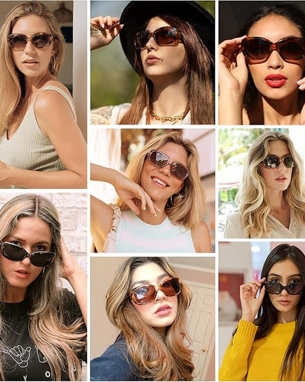 SOJOS Vintage Square Sunglasses for Women Polarized UV Protection Havana Frame SJ2111