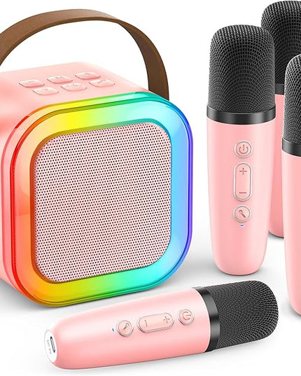 Mini Karaoke Machine for Kids Adults, Portable Bluetooth Speaker with 4 Wireless Karaoke Mics,2026 TOP Birthday Gifts Toys for Girls 3,4, 5, 6, 7, 8+Years Old Karaoke Player Valentine(Pink 4 Mics)