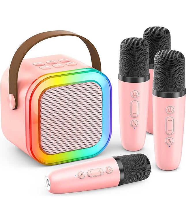Mini Karaoke Machine for Kids Adults, Portable Bluetooth Speaker with 4 Wireless Karaoke Mics,2026 TOP Birthday Gifts Toys for Girls 3,4, 5, 6, 7, 8+Years Old Karaoke Player Valentine(Pink 4 Mics)