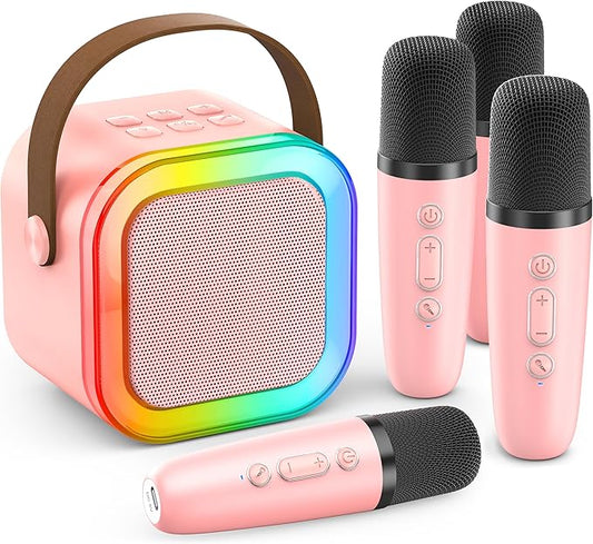 Mini Karaoke Machine for Kids Adults, Portable Bluetooth Speaker with 4 Wireless Karaoke Mics,2026 TOP Birthday Gifts Toys for Girls 3,4, 5, 6, 7, 8+Years Old Karaoke Player Valentine(Pink 4 Mics)