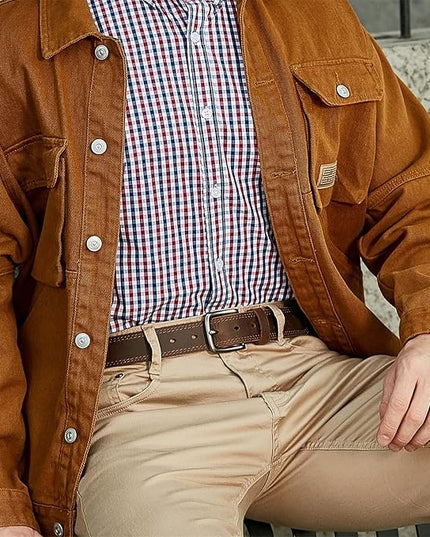 VATAN Men's Genuine Leather Casual Every Day Jeans Belts, Handmade Men Leather Belt with Gift Box