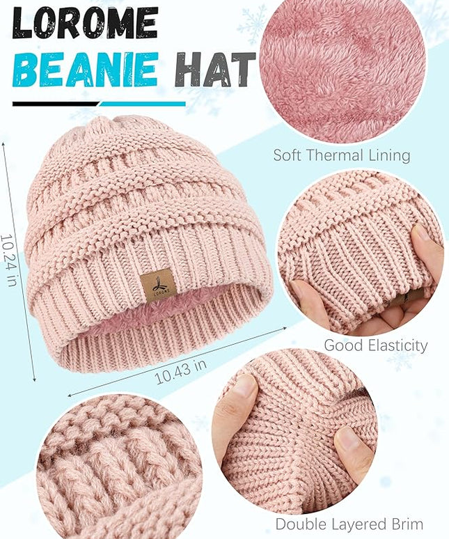 Winter Beanie Hat Scarf Gloves, Warm Fleece Knit Hats Touch Screen Gloves Neck Scarf Set Winter Gifts for Unisex Adult