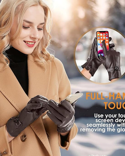 Dsane Womens Winter Leather Gloves Touchscreen Texting Warm Driving Lambskin Gloves for Christmas Gifts