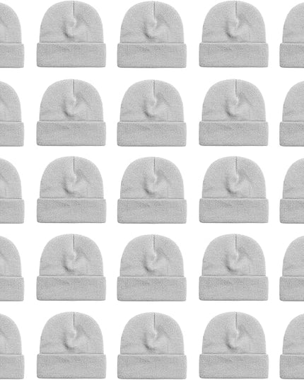 25 Pack Winter Beanie Hats, Unisex Thermal Toboggan Cold Weather Cuffed Caps Bulk Bundle