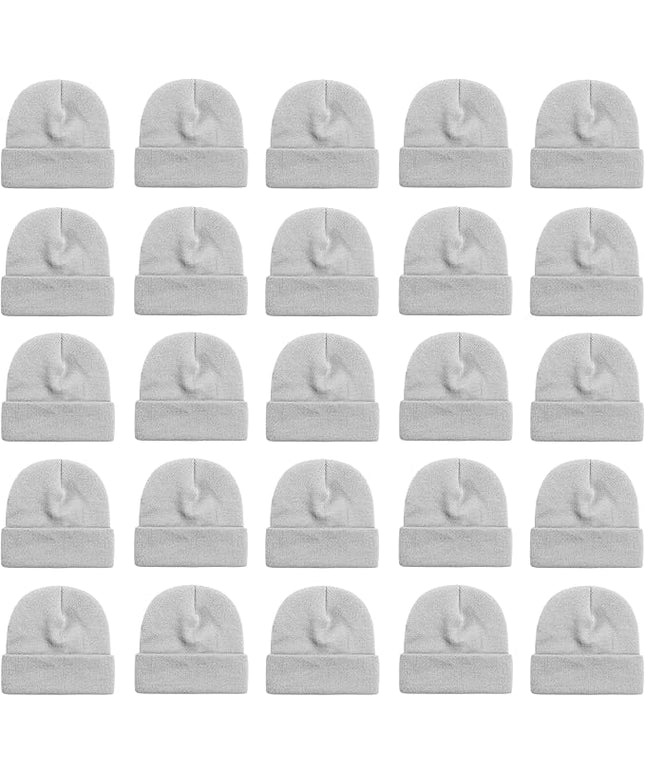 25 Pack Winter Beanie Hats, Unisex Thermal Toboggan Cold Weather Cuffed Caps Bulk Bundle