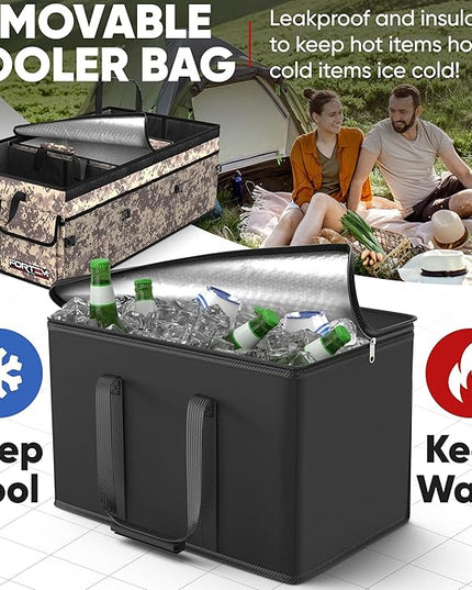 FORTEM Trunk Organizer with Cooler For SUV Car Trunk, Foldable Storage, Car Accessories for Women Men, Collapsible Bag, Perfect Christmas Gifts, 600D Oxford, Non Slip Bottom, Straps, Soft Cover (105L)