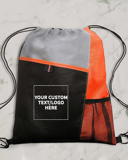 DISCOUNT PROMOS Custom Non-Woven Drawstring Backpacks Set of 10/50/100, Personalized Bulk Pack