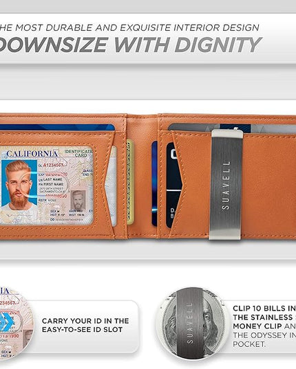 Suavell Slim Wallets for Men. Minimalist Bifold Wallet With Money Clip & ID Window. RFID Blocking Credit Card Holder Front Pocket Wallet, Gifts For Men - Husband Father On Birthday Anniversary