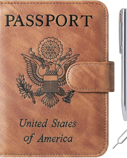 Passport Holder Cover Wallet Travel Essentials Leather Rfid Blocking Case Vacation Luggage Must Haves Travel Accessories for Men Women (120#Brown)